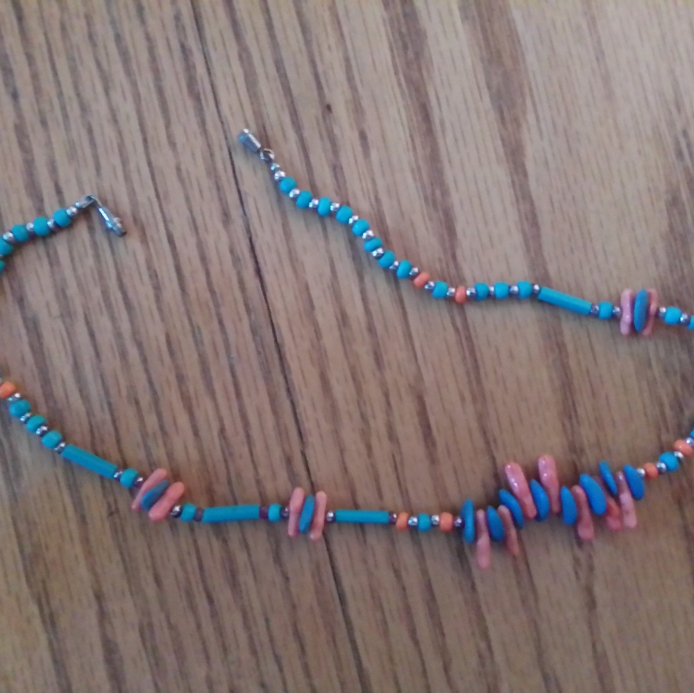 Vintage Turquoise & Coral Colored Choker